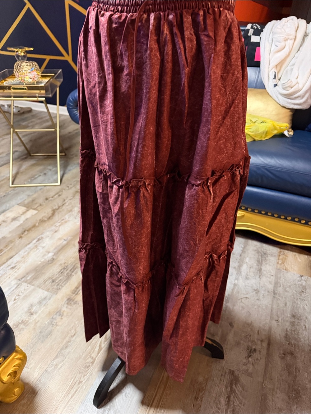 Zenana Boho Tiered Maxi Skirt in Burgundy